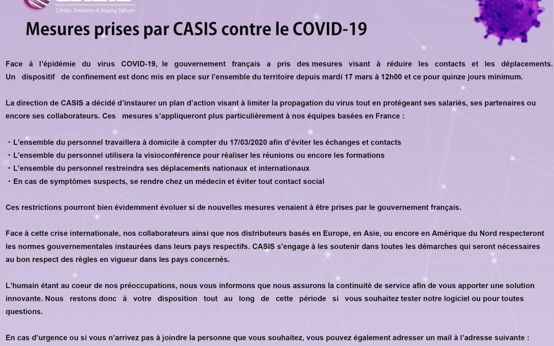 Mesures prises par CASIS contre le COVID-19