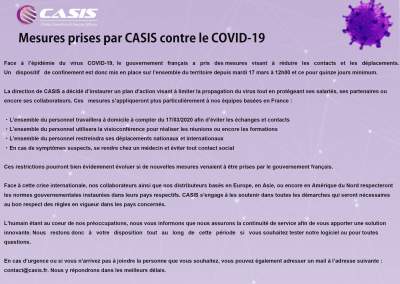 Mesures prises par CASIS contre le COVID-19