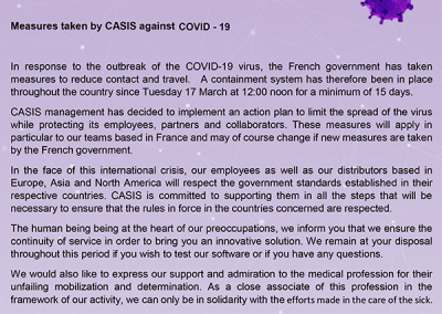 Measures taken by CASIS against COVID-19